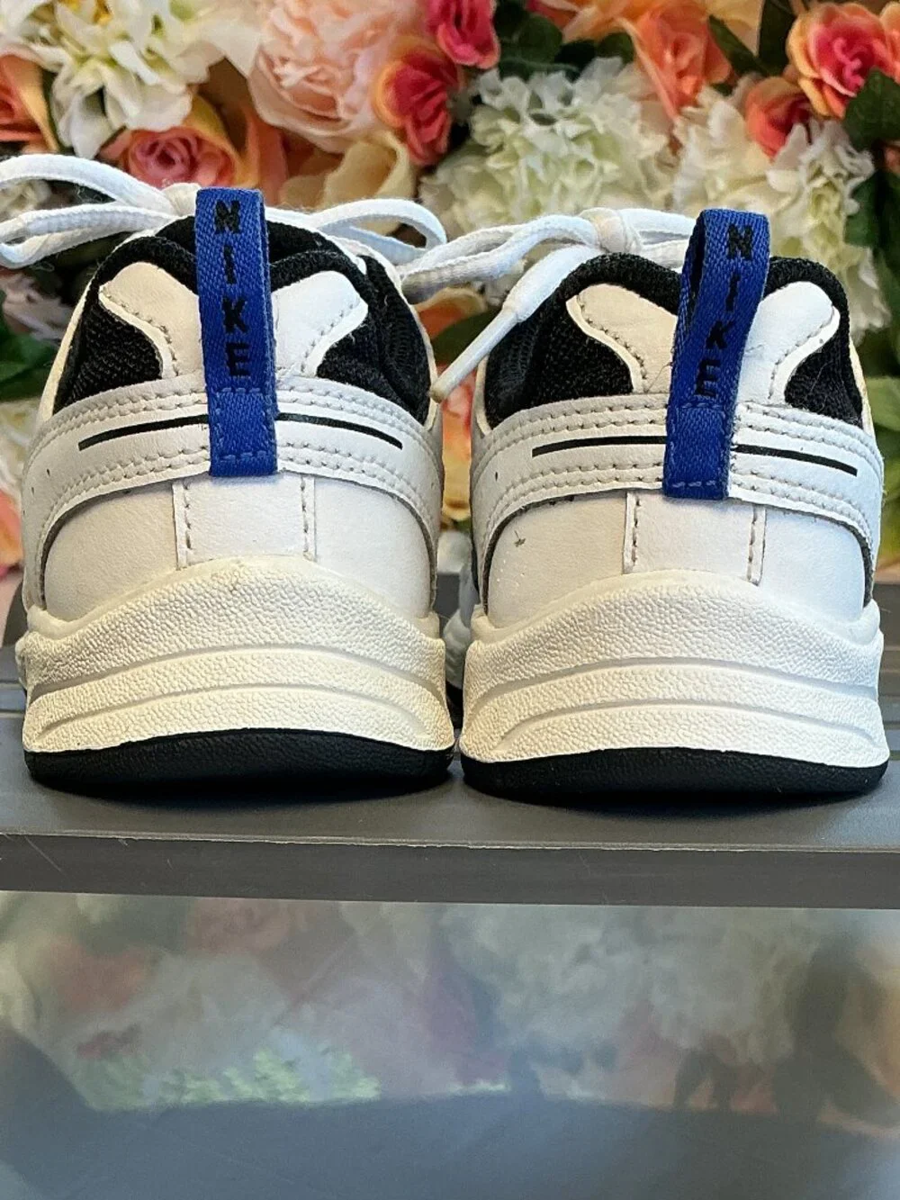 Nike Kids Athletic Sneakers White Black Blue Silver Size 9C